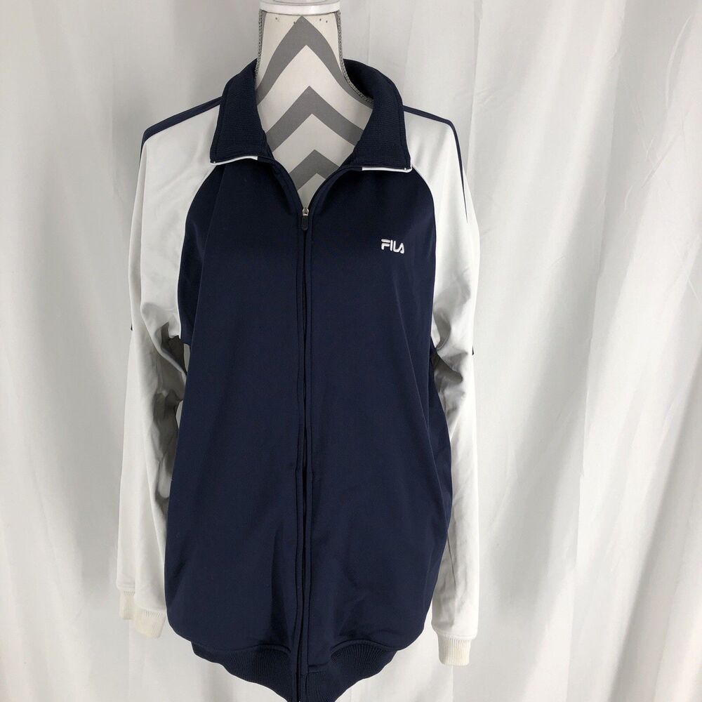 FILA WOMENS TRACK JACKET ZIP UP BLUE AND WHITE XL